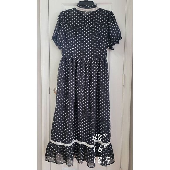 Simple Retro Polkadot Prink Mock Neck Dress S - Picture 3 of 13